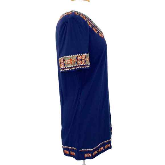 Mur Mur Mini Dress Womens Small Blue Embroidered Aztec Southwest Short Sleeve - Picture 5 of 8